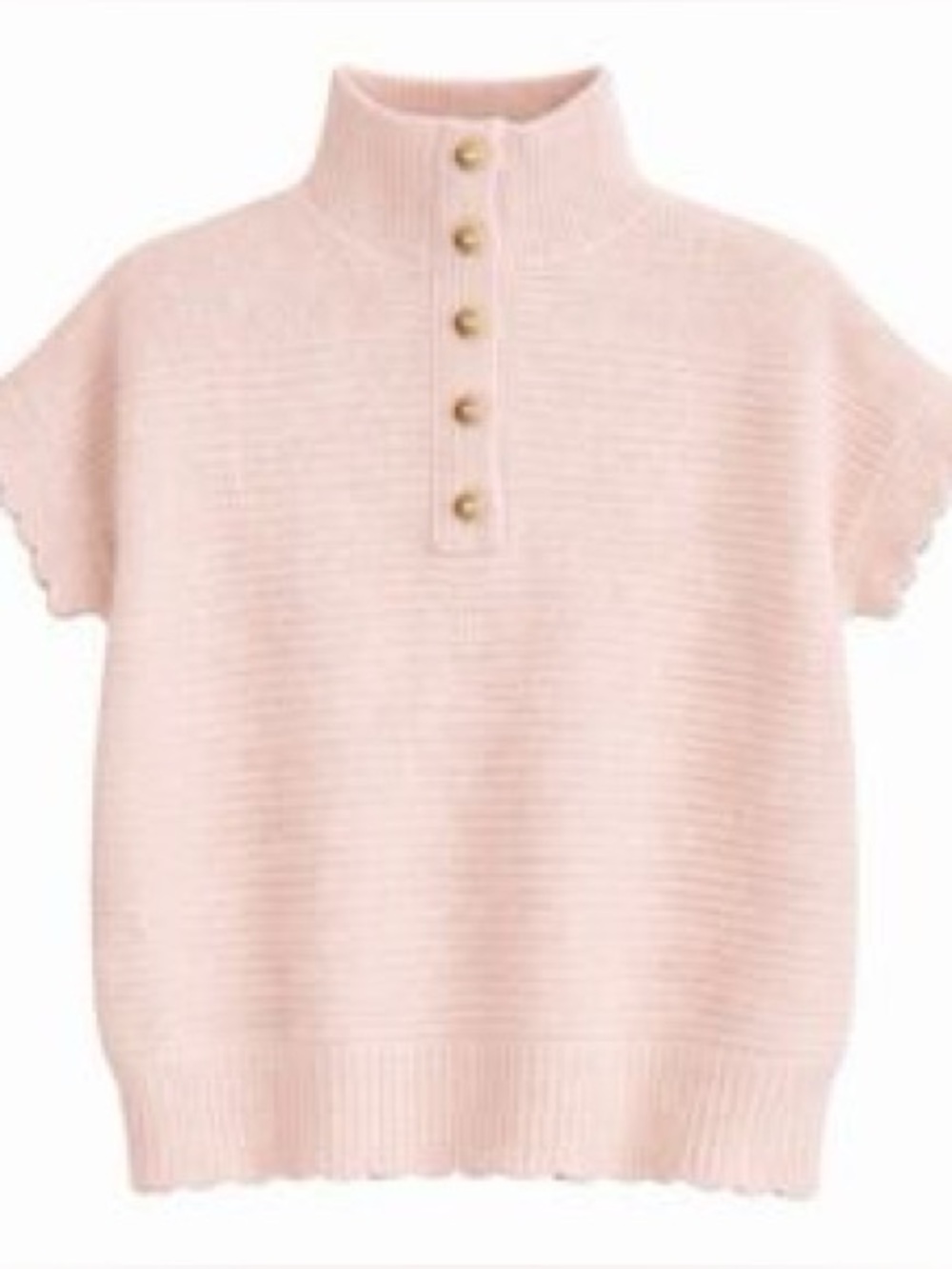 FRNCH Light Pink Short Sleeve Mock Neck Button Sweater